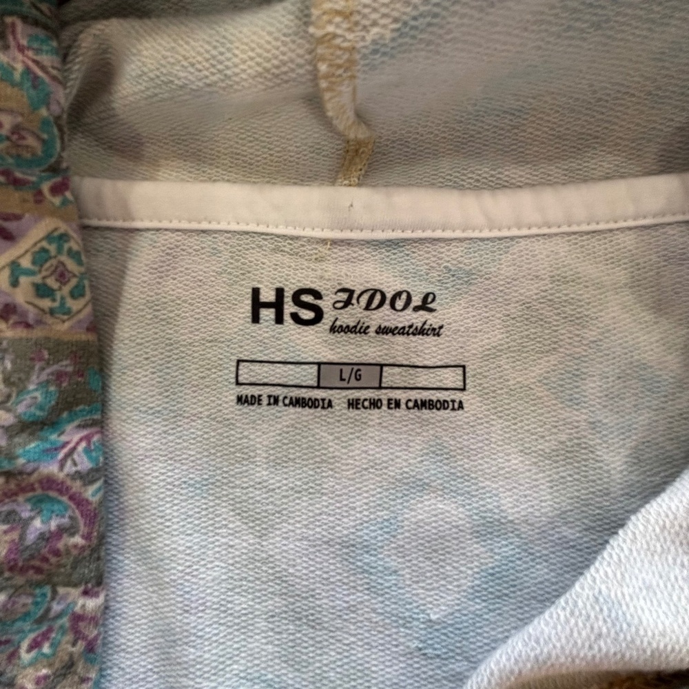 HS Idol lightweight multi colour patterned hoodie with front pocket size LG - Picture 14 of 15